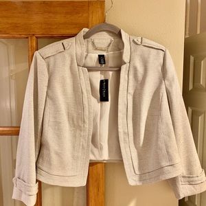 WHBM Cropped Tweed Jacket in Khaki
